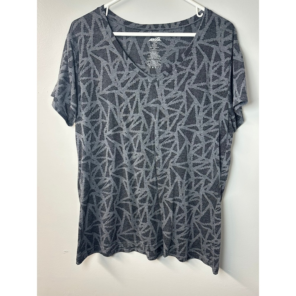 Avia | Grey Geometric Triangle Print V-Neck Short Sleeve Tee | Size XXL
